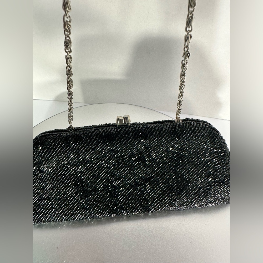 V 2 by vanetsa Elegant Black Beaded Evening Bag pre owned Exellent condition